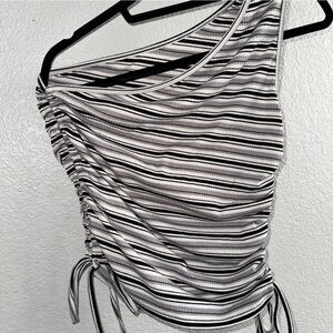 SHEIN Gray Sleeveless Asymmetrical Ruched Tie Front Top